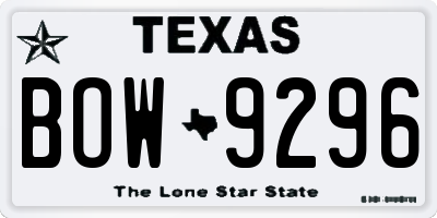 TX license plate BOW9296