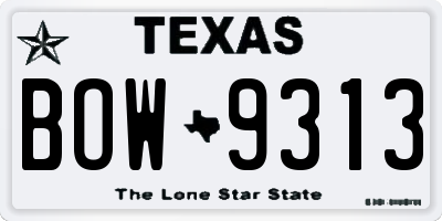 TX license plate BOW9313