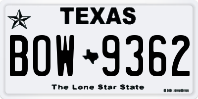 TX license plate BOW9362