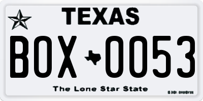 TX license plate BOX0053