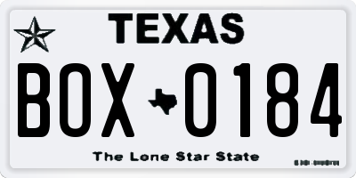 TX license plate BOX0184