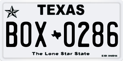 TX license plate BOX0286