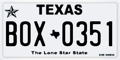 TX license plate BOX0351