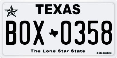 TX license plate BOX0358