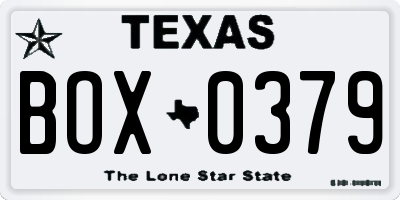 TX license plate BOX0379
