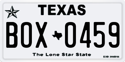 TX license plate BOX0459