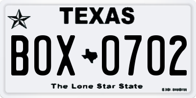 TX license plate BOX0702