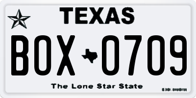 TX license plate BOX0709