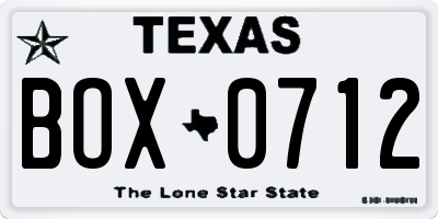 TX license plate BOX0712