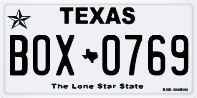 TX license plate BOX0769