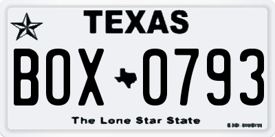 TX license plate BOX0793