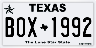 TX license plate BOX1992