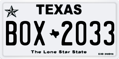 TX license plate BOX2033