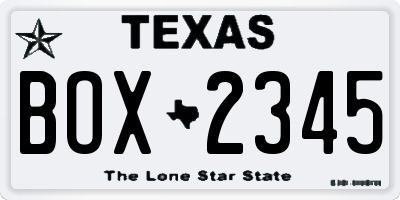 TX license plate BOX2345