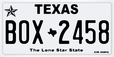TX license plate BOX2458