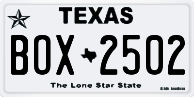 TX license plate BOX2502