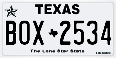 TX license plate BOX2534