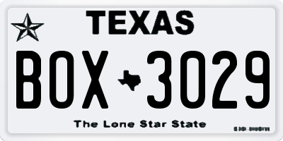 TX license plate BOX3029