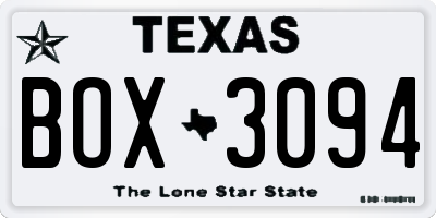 TX license plate BOX3094