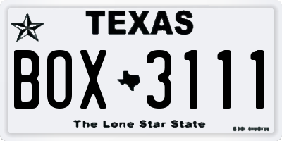 TX license plate BOX3111
