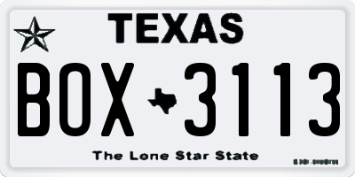 TX license plate BOX3113