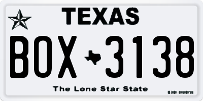 TX license plate BOX3138