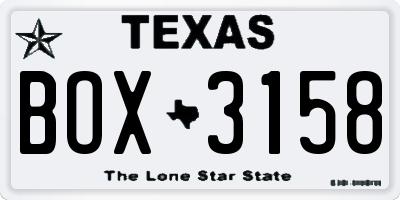 TX license plate BOX3158