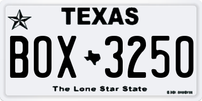 TX license plate BOX3250