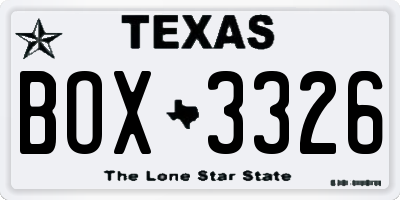 TX license plate BOX3326