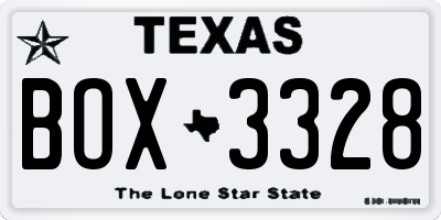 TX license plate BOX3328