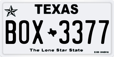 TX license plate BOX3377