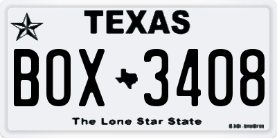 TX license plate BOX3408