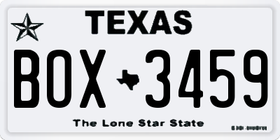 TX license plate BOX3459