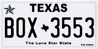 TX license plate BOX3553