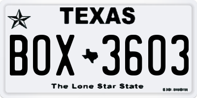 TX license plate BOX3603