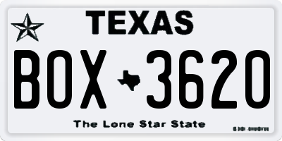 TX license plate BOX3620