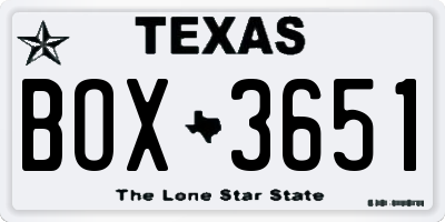 TX license plate BOX3651