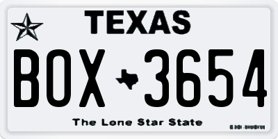 TX license plate BOX3654