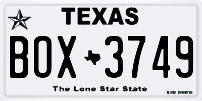 TX license plate BOX3749