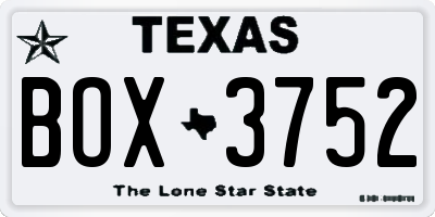 TX license plate BOX3752
