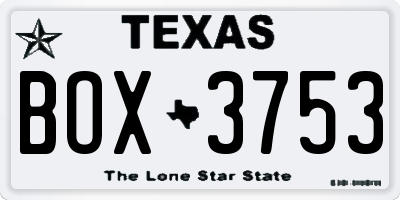 TX license plate BOX3753