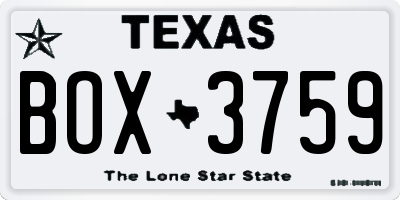 TX license plate BOX3759