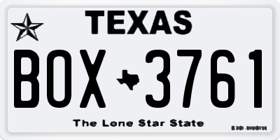 TX license plate BOX3761
