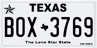 TX license plate BOX3769
