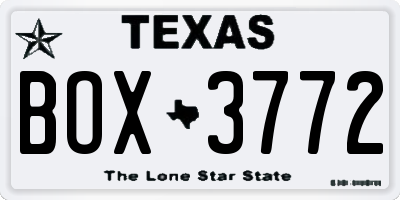 TX license plate BOX3772