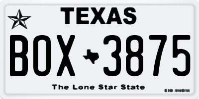 TX license plate BOX3875