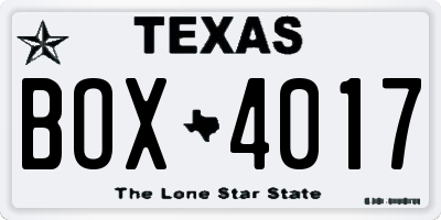 TX license plate BOX4017