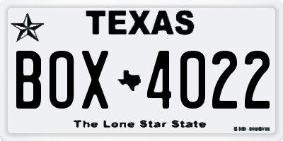 TX license plate BOX4022