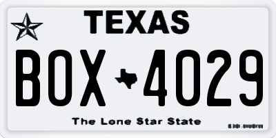 TX license plate BOX4029