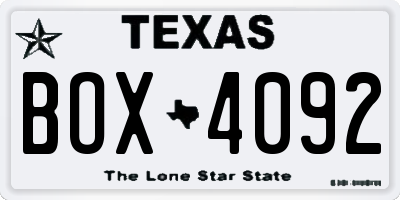 TX license plate BOX4092